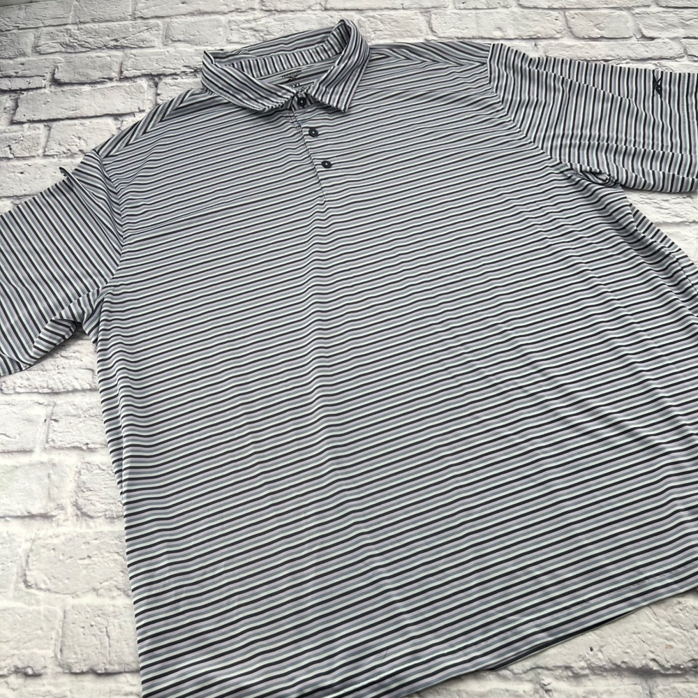 Reebok Speedwick Mens 3XL Golf Polo Shirt Grey Purple Striped Short Sleeve